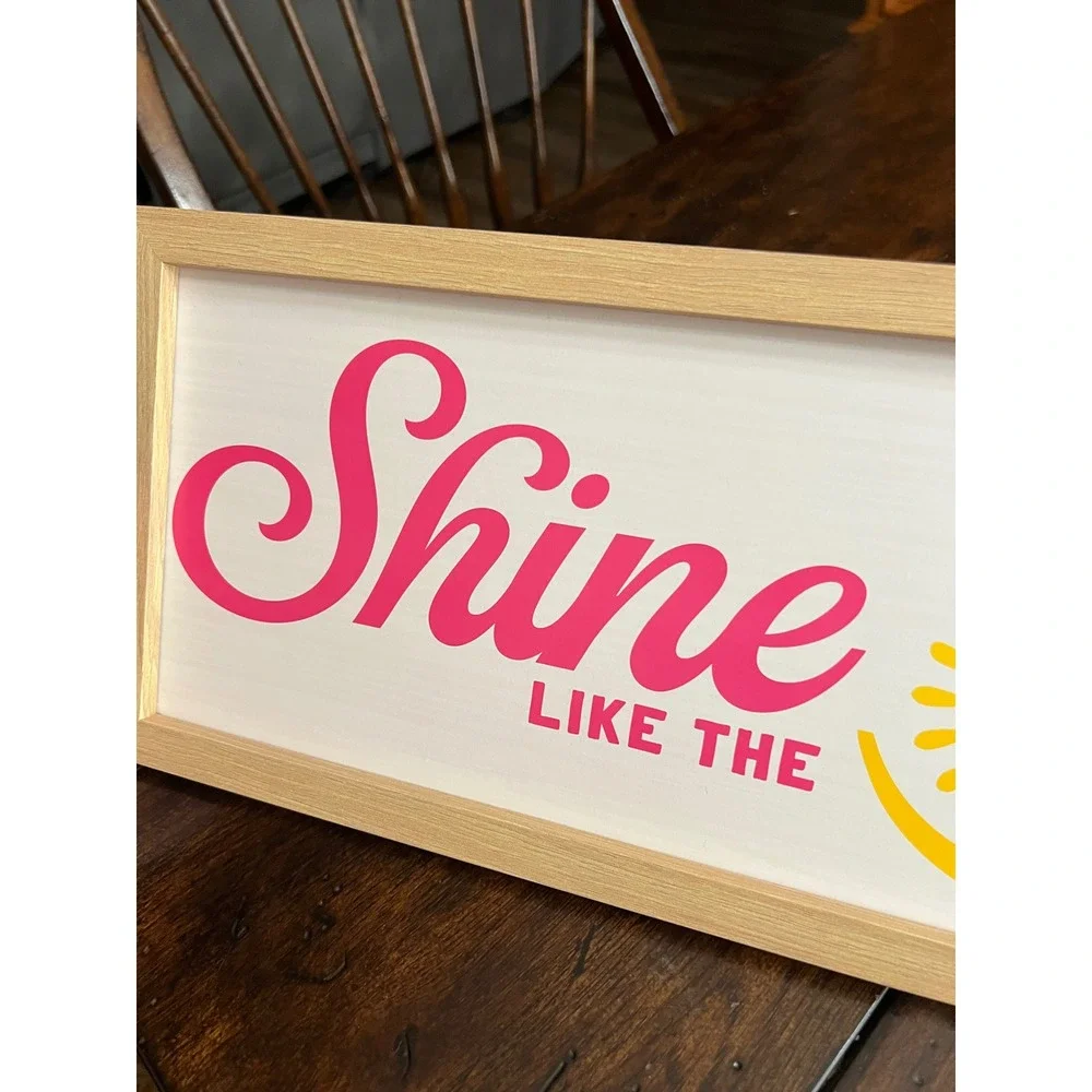 DOLLY PARTON Shine Like The Sun Framed Wall Decor 8x20 Pink Yellow w/ Hooks NWT